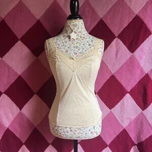 vintage cream lace trim cami top